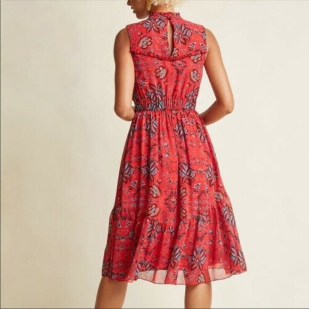 ModCloth L Red Ruffle sleeveless midi dress Retro - Picture 2 of 5